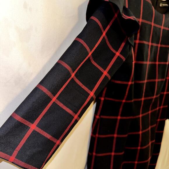 ZARA TRAFALUC Mini Dress Plaid Ruffle Shift Navy Blue Red Womens LG Long Sleeve - Picture 4 of 9